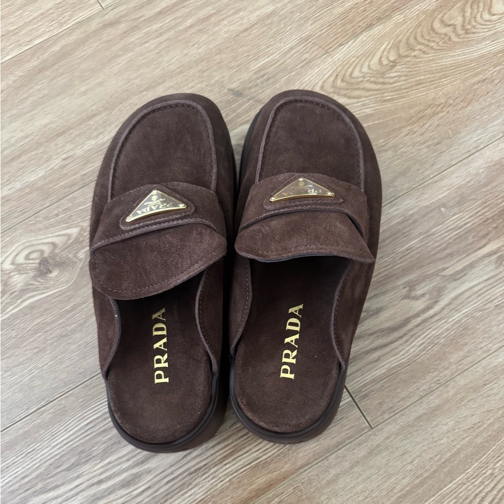 Prada Chocolate Suede Slip-On Shoes